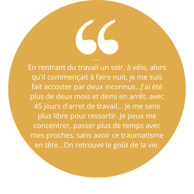 Bulle dor&eacute;e du t&eacute;moignage d'Anthonio : lib&eacute;r&eacute; du traumatisme d'une agression physique en 2 s&eacute;ances de RTMO&copy;, il a retrouv&eacute; la libert&eacute; de sortir