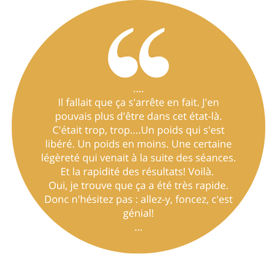 Bulle dorée reprenant les mots-clés du témoignage : libérée du stress et de l'anxiété par la libération émotionnelle